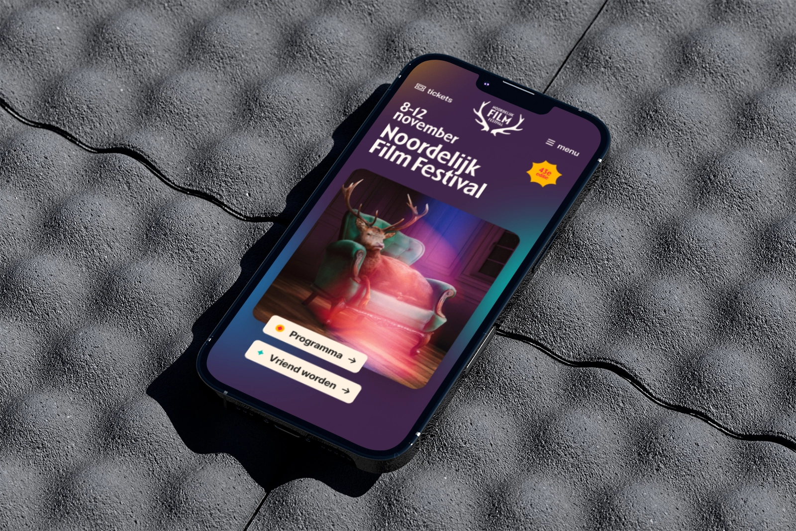 Website van het Noordelijk Film Festival op een iPhone